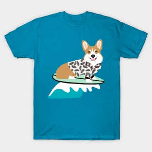 Surfing Corgi Design T-Shirt